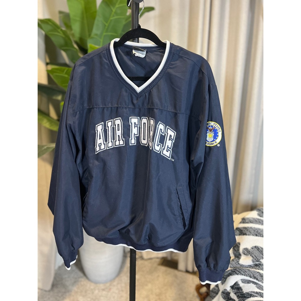 Rapid Dominance US Air Force V-Neck Windbreaker Navy Blue Pullover XL